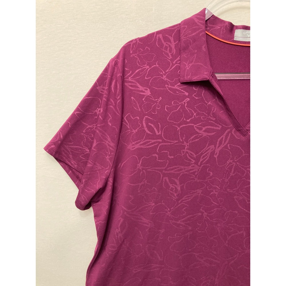 New Callaway Womens Golf Polo XXL Purple Floral Jacquard Peplum Hem Active - Picture 3 of 8